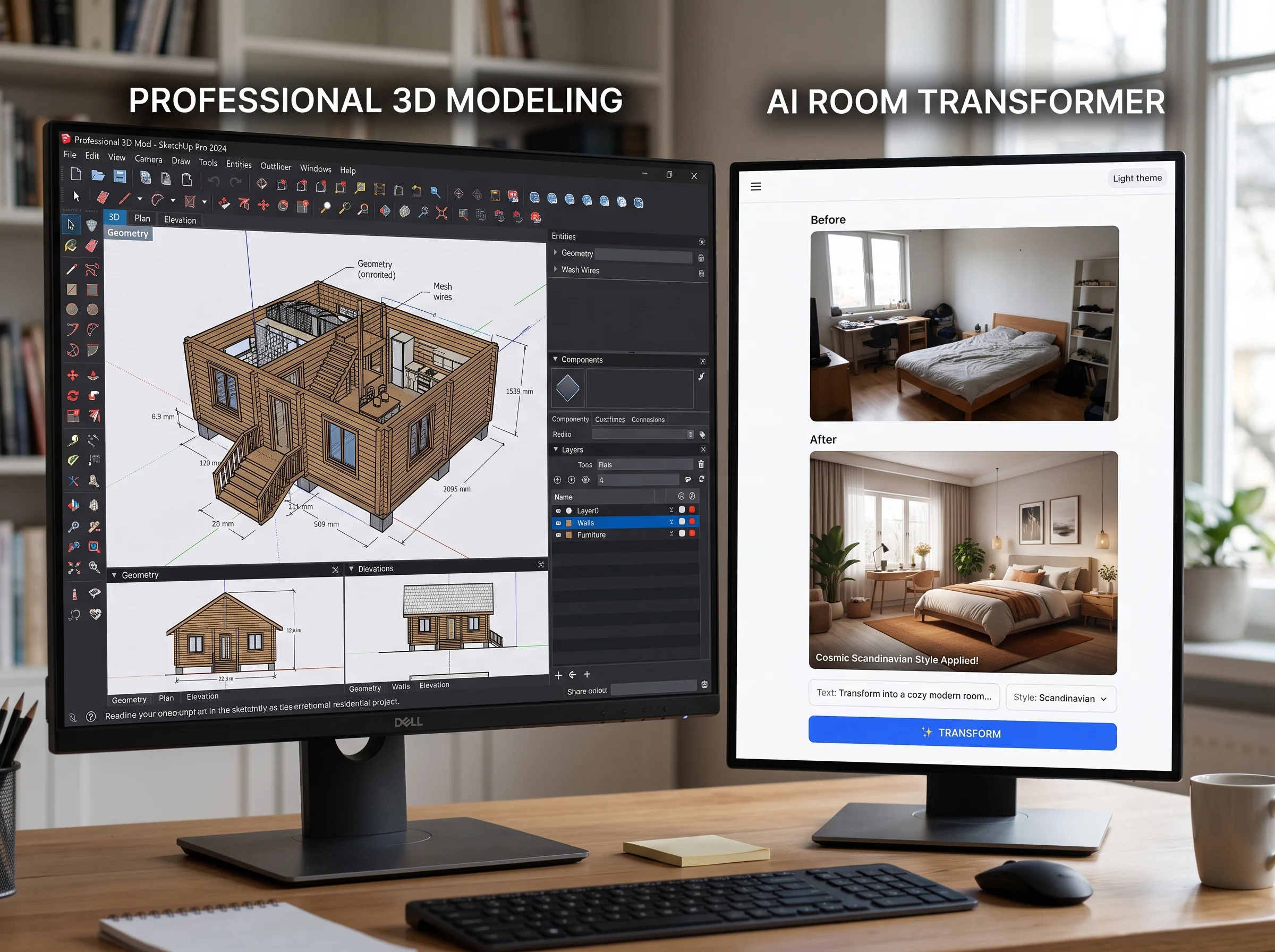 Comparison of AI photo design tools and professional 3D design software