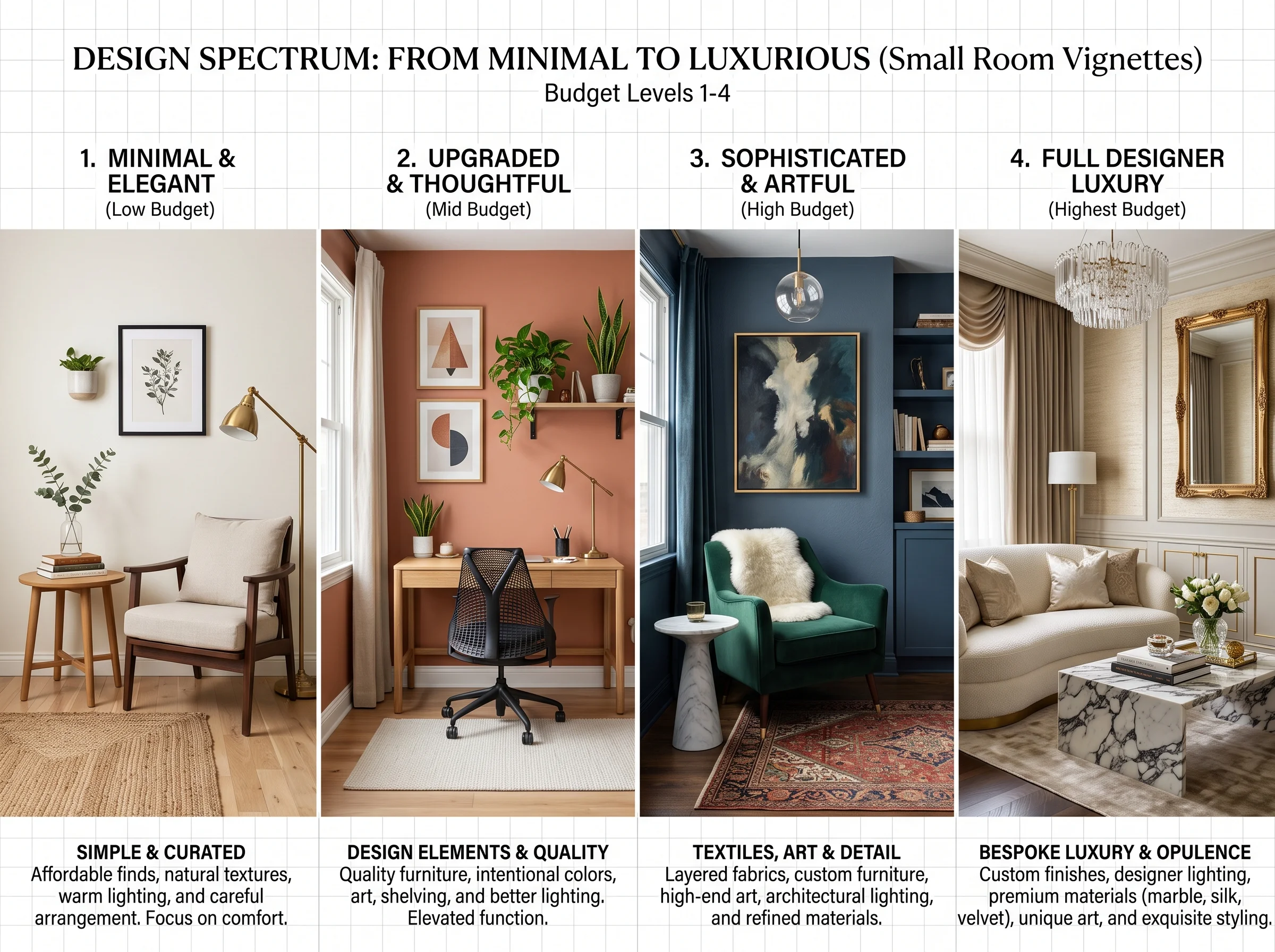 Interior design service tiers from AI tools to full service