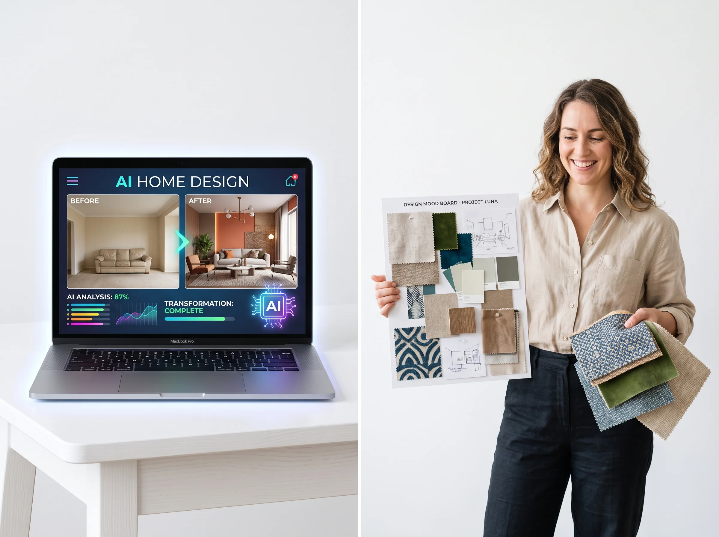 AI-generated room design compared with a professional designer's work