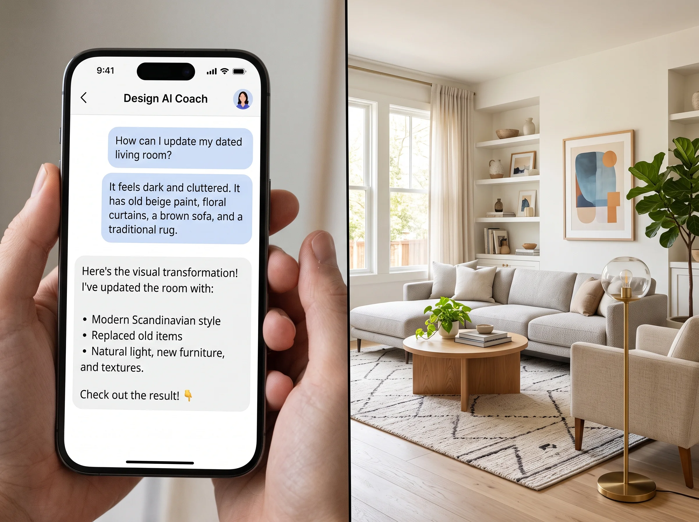Using AI chat for interior design advice versus visualizing a room