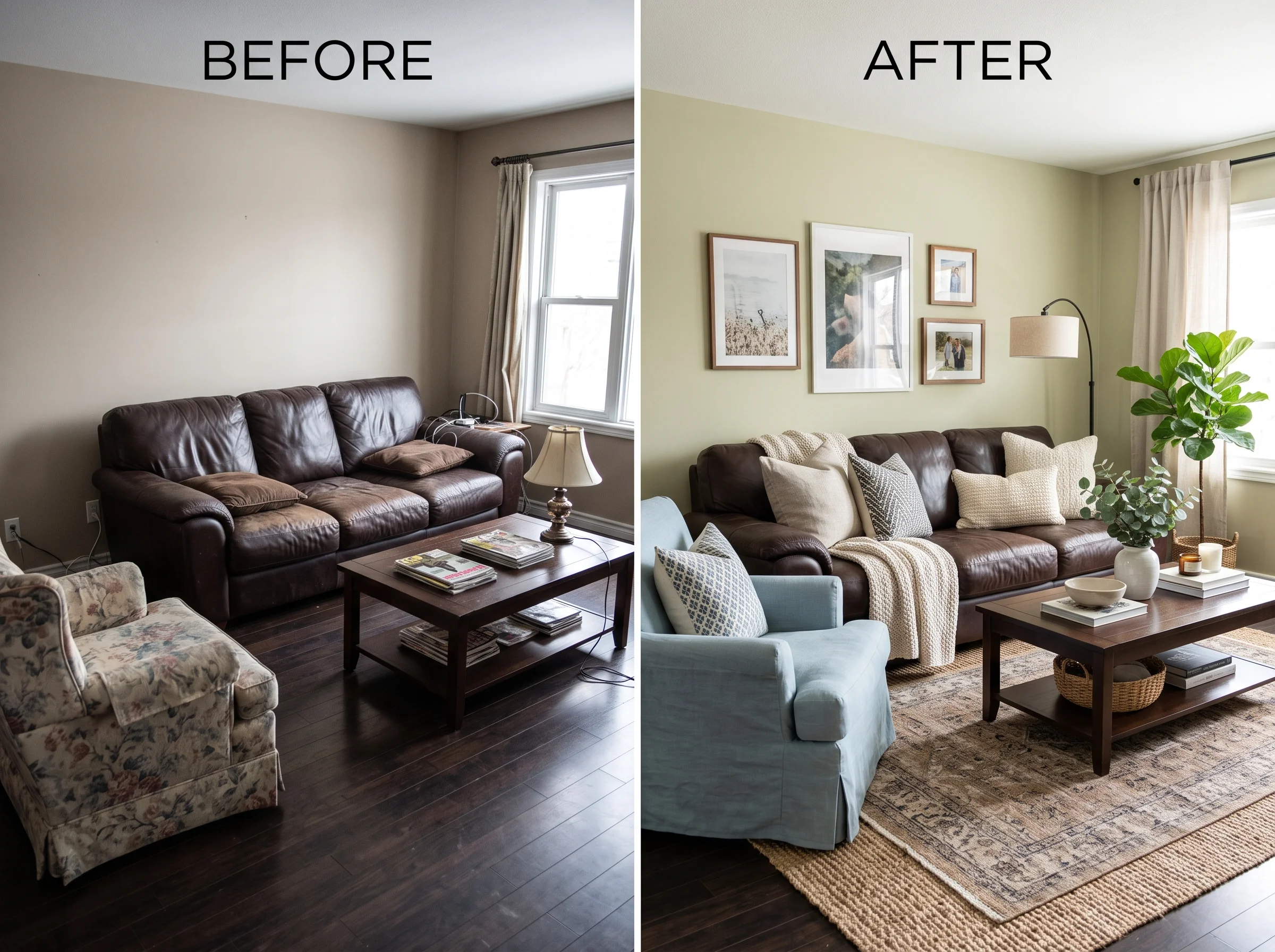 Existing furniture reworked into a redesigned room
