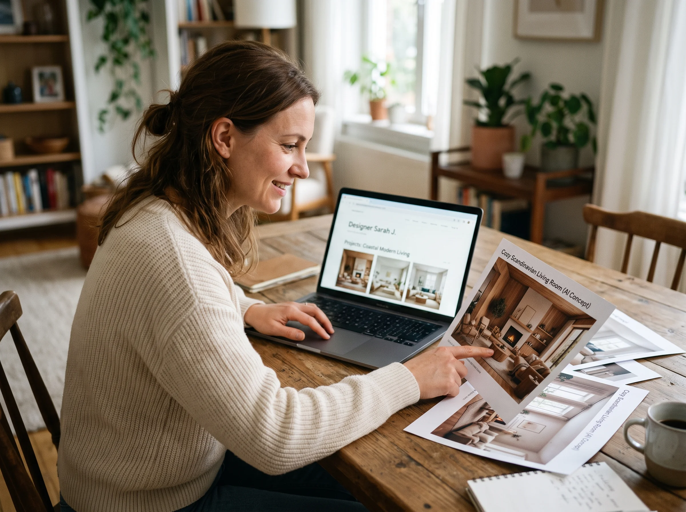 Comparing interior designer portfolios against an AI visualization of a room