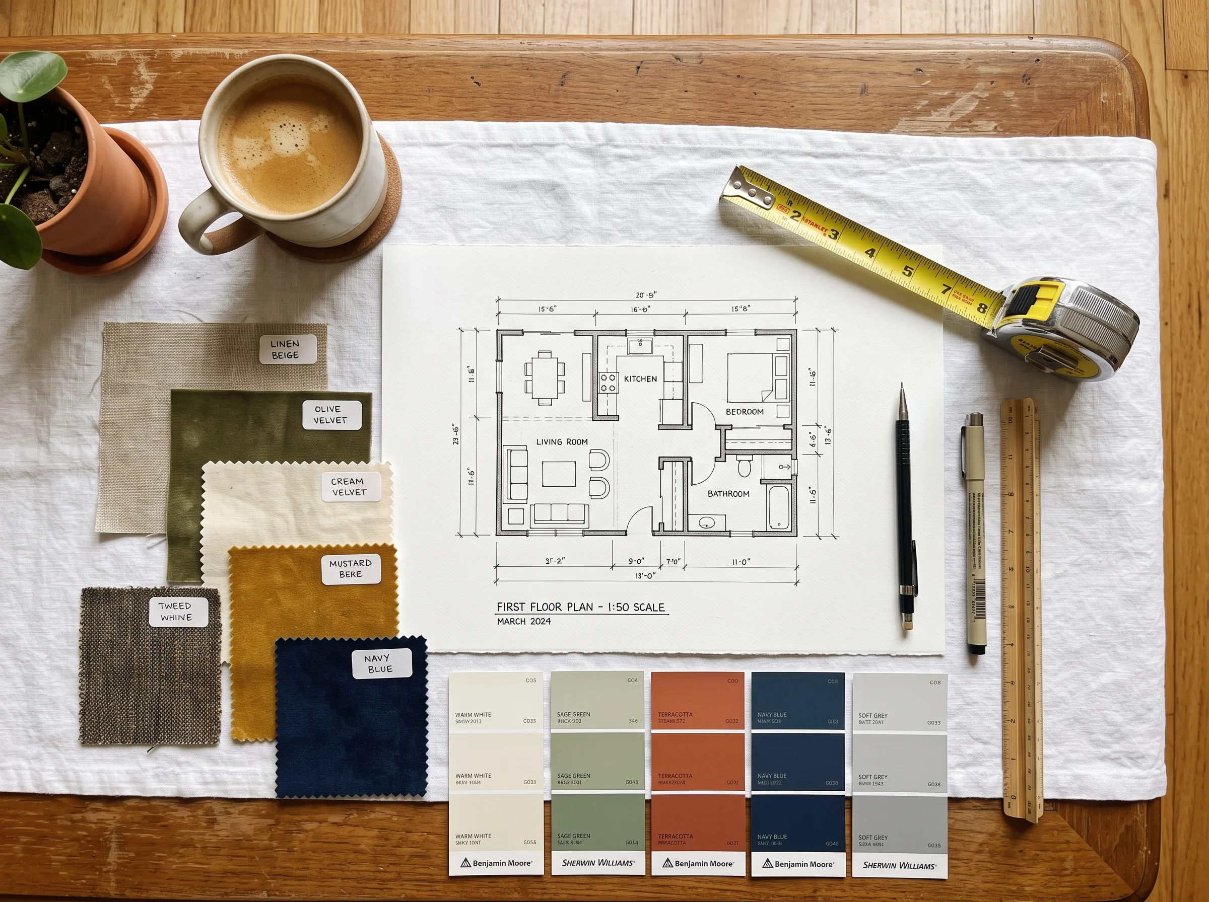Interior designer creating a custom space plan for a room