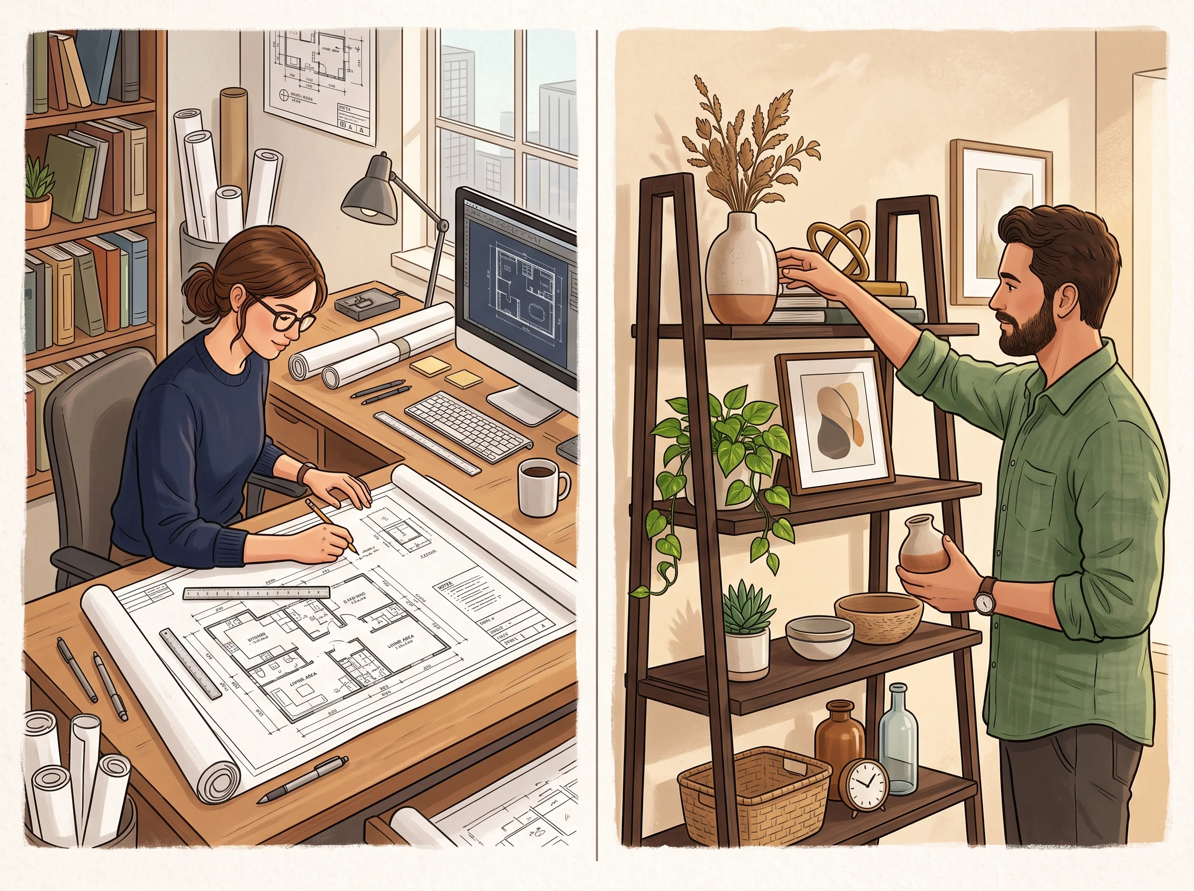 Interior designer versus decorator room comparison