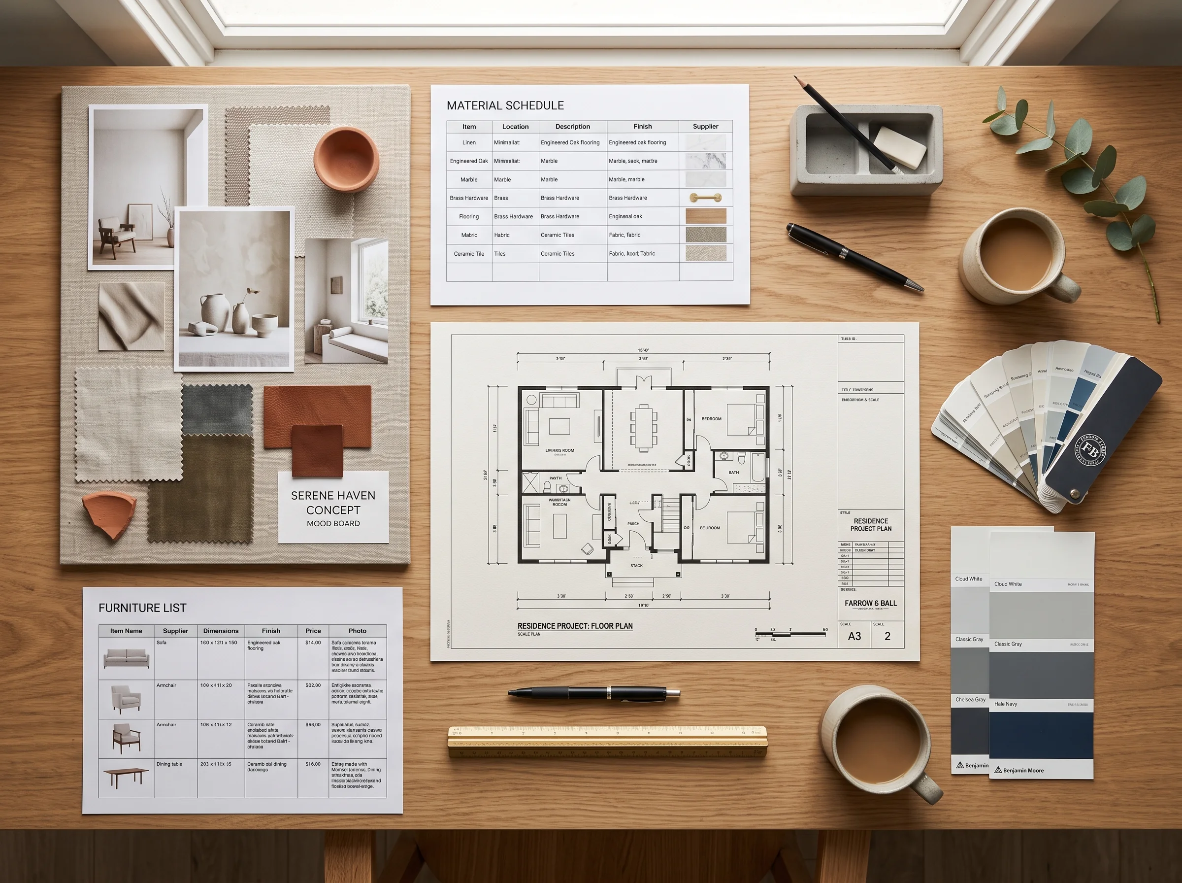 Stages of an interior design project from concept to installation