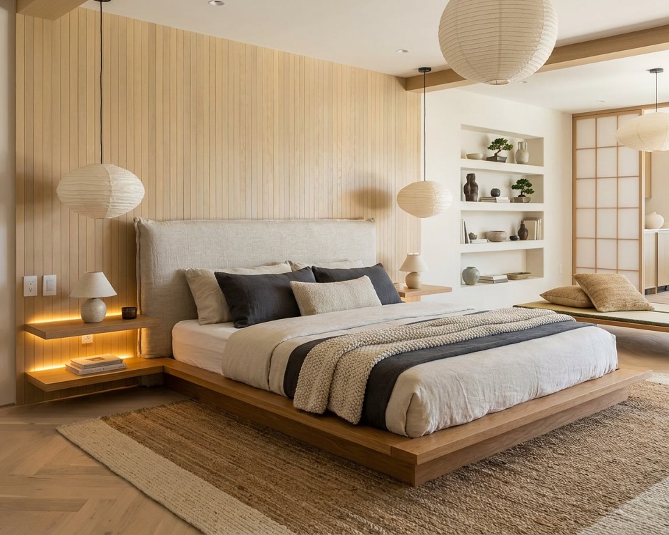 Japandi interior design room visualization