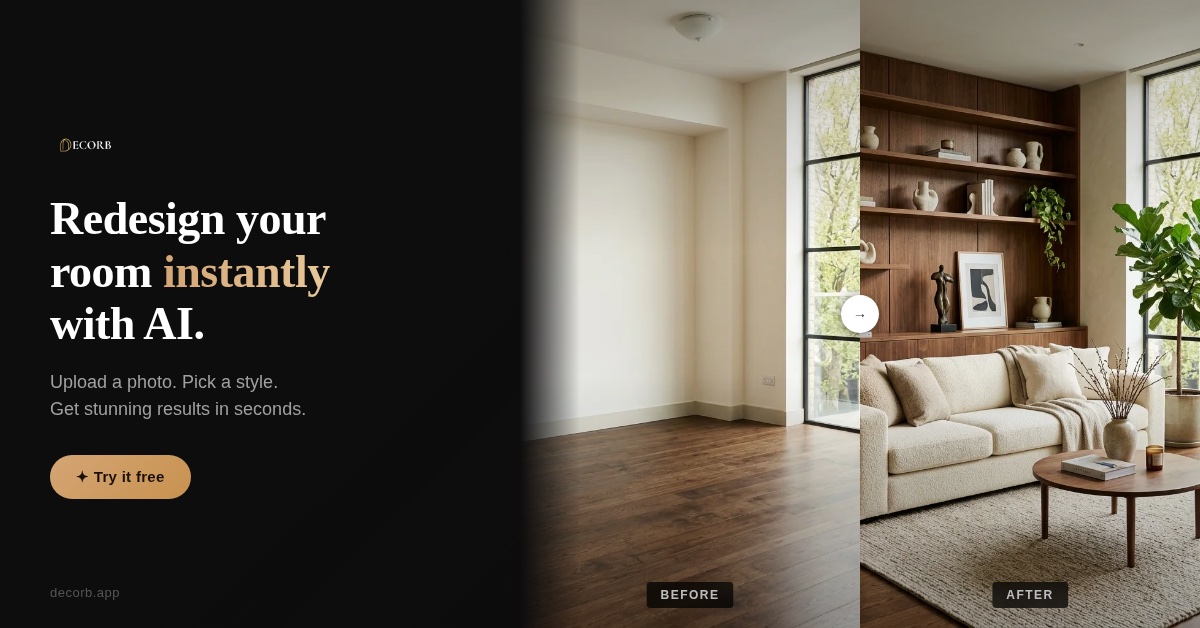 AI Interior Design App - Free Room Generator & Tool | Decorb